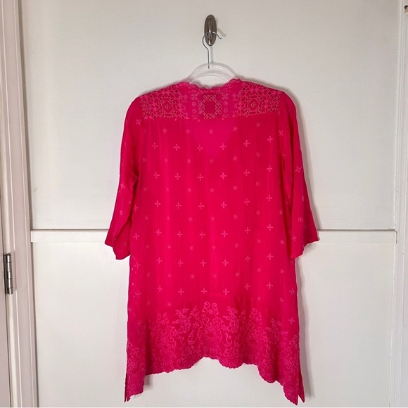 Johnny Was Pink Georgette Eyelet Embroidered Tunic Top - Picture 11 of 15